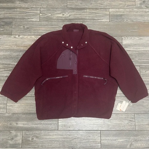NWT Free People Movement x Hatch Hit The Slopes Fleece Jacket Medium Deep Maroon - Picture 6 of 15
